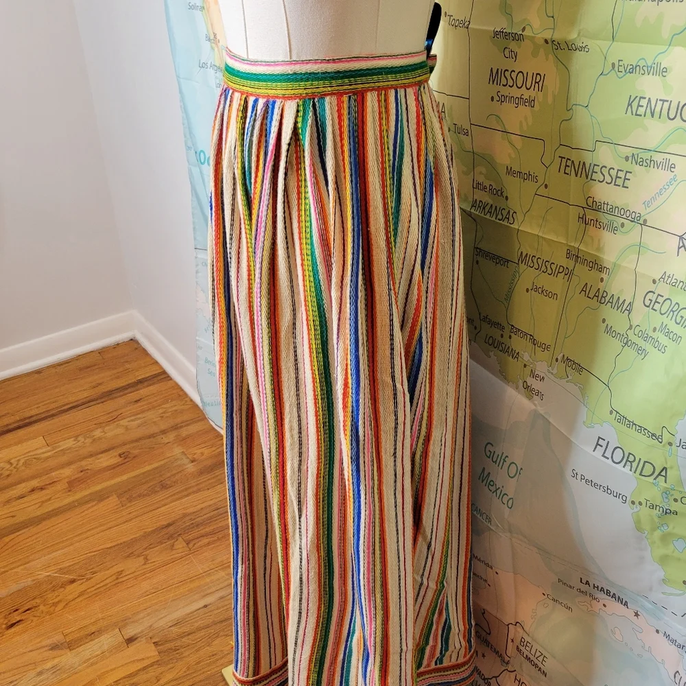 Vintage 1970s Hand Sewn Striped Long Maxi Skirt Surfer Girl Bohemian - Picture 4 of 13